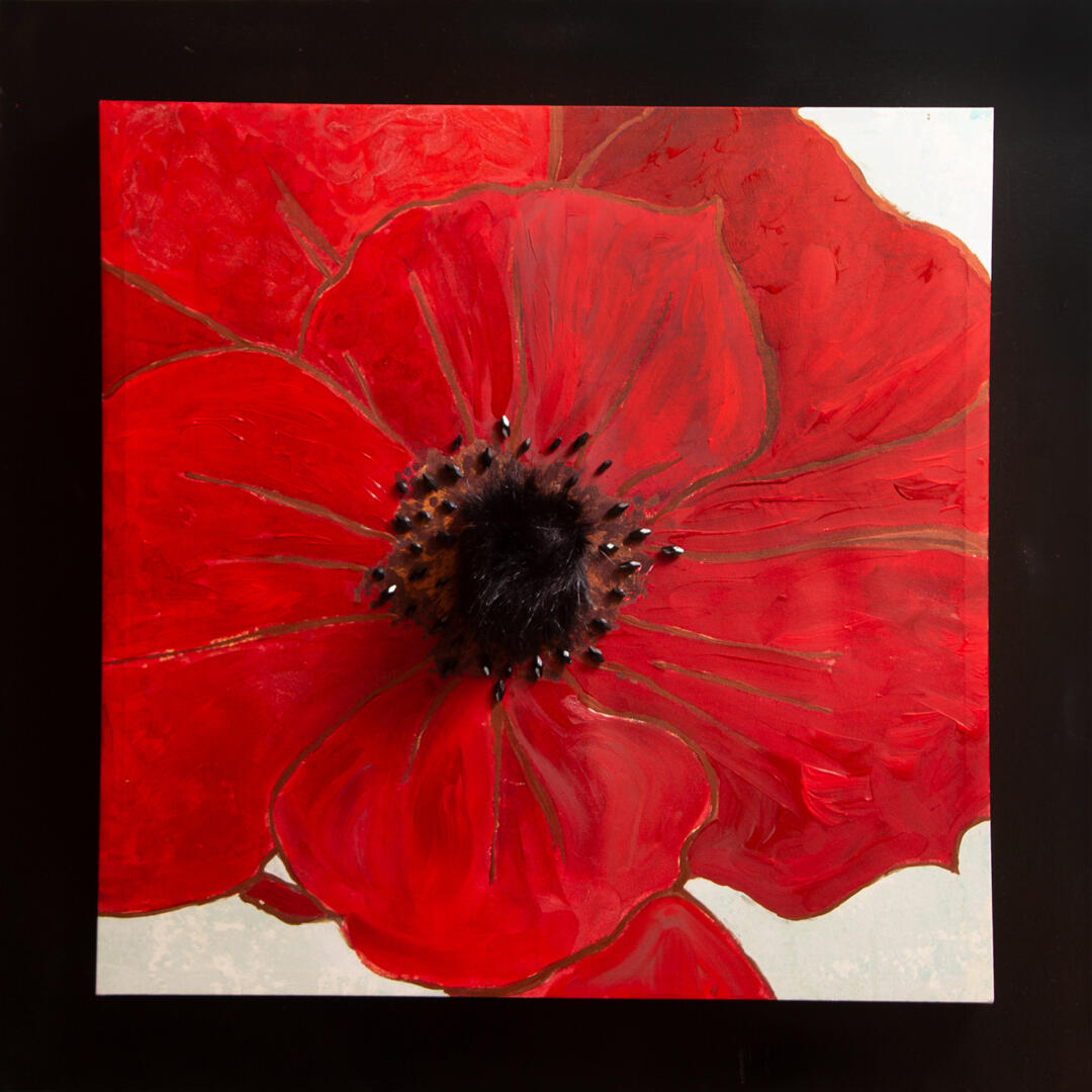 Black and RED with Winter White Poppy Painting